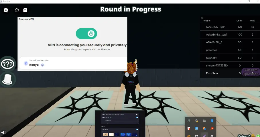A screenshot of a Roblox game being played with McAfee’s Secure VPN Kenya servers 