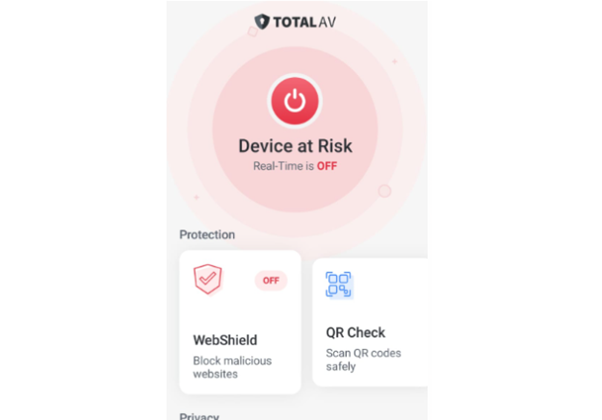 A screenshot showing TotalAV’s Android dashboard after the initial scan