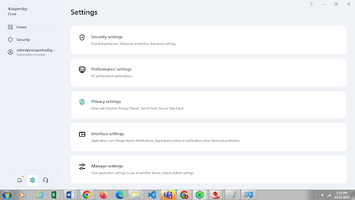 Kaspersky Settings options 